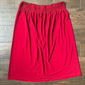 All red high waisted elastic waistband midi skirt